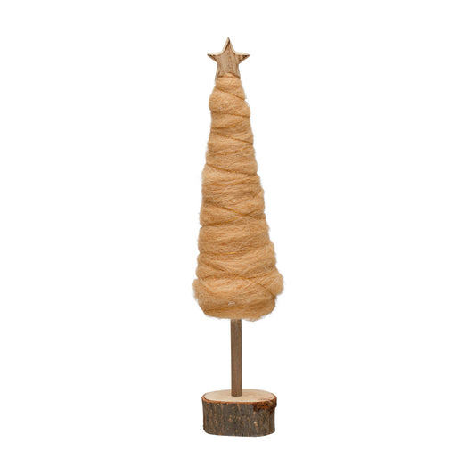 Wool Tree w/ Star & Wood Slice Base, Camel