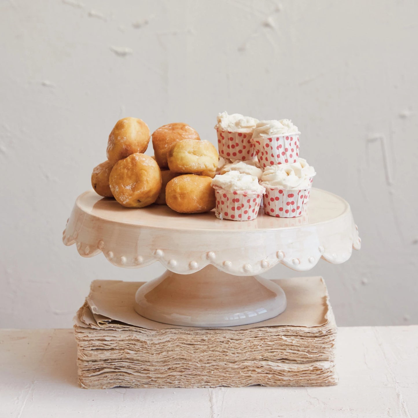 Pink Stoneware Cake Stand