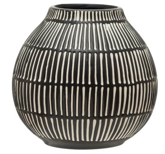 Vase Debossed Black Stoneware