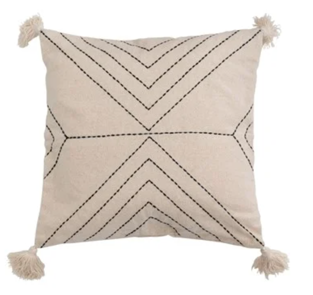 Pillow Embroidered Square with Tassels