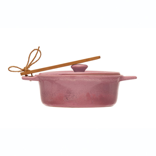 Kitchenware-Brie Baker with Bamboo Spreader, Pink