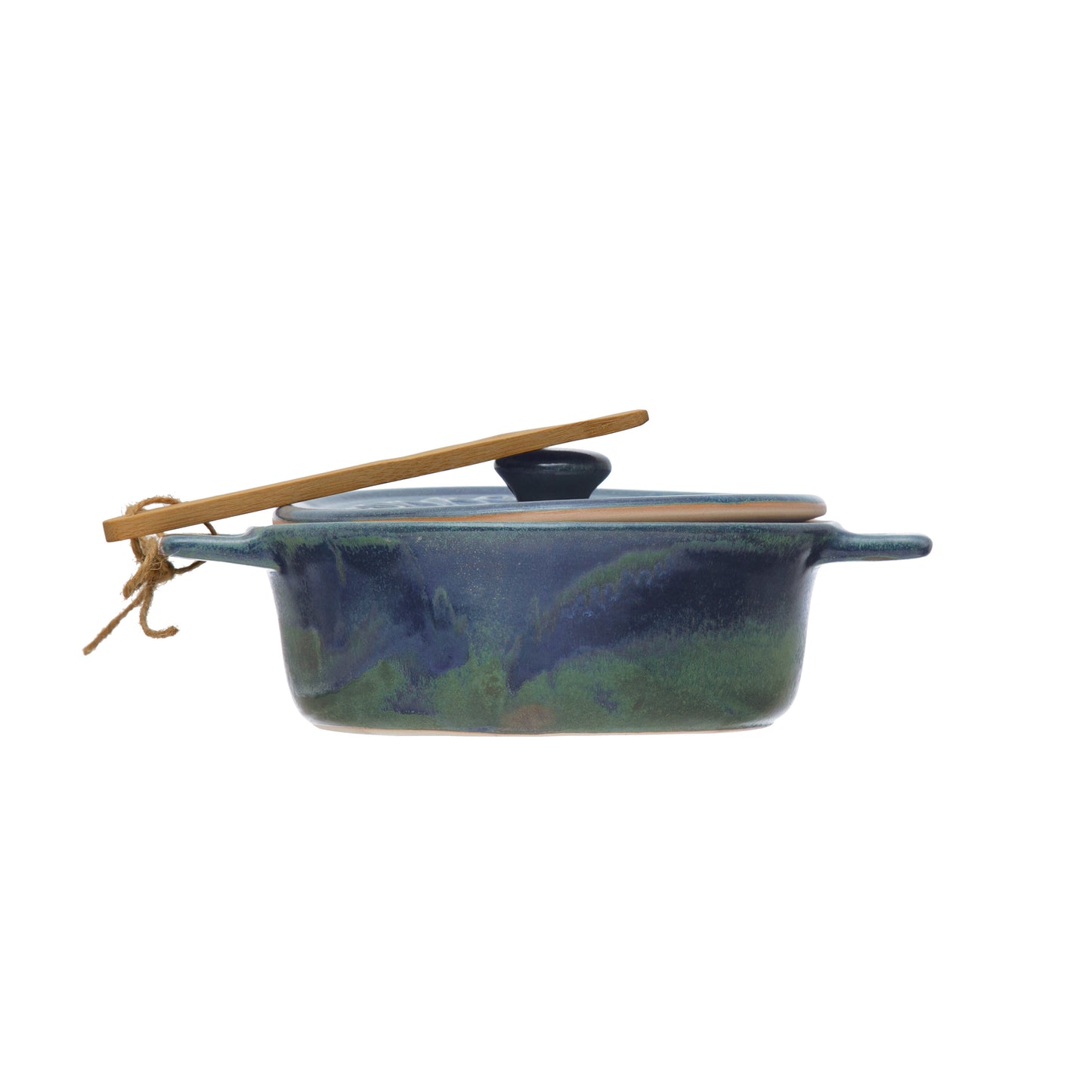 Kitchenware-Brie Baker with Bamboo Spreader, Blue/Green